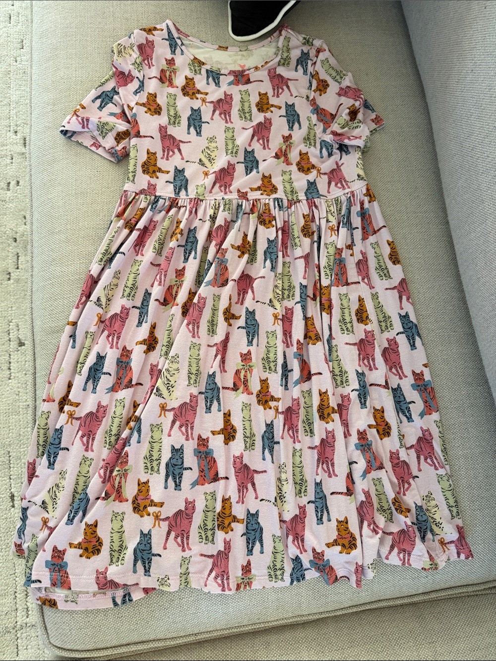 Pink Chicken Girls' Pink Cat-Print Short Sleeve Dress